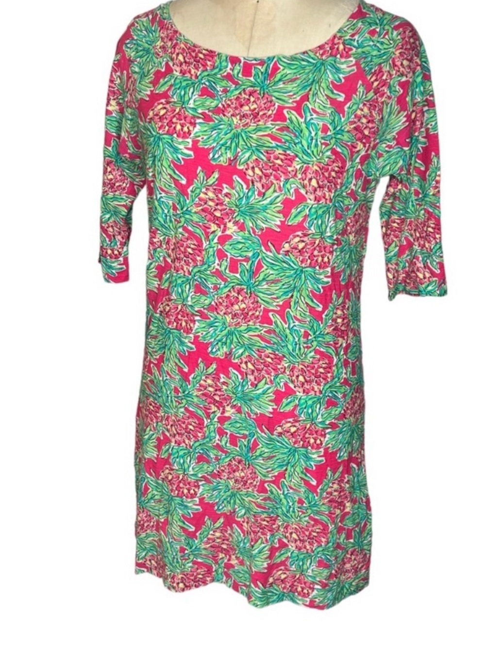 Lilly Pulitzer Cassie Spike The Punch Shift Dress M Pink Green Pineapple Mini